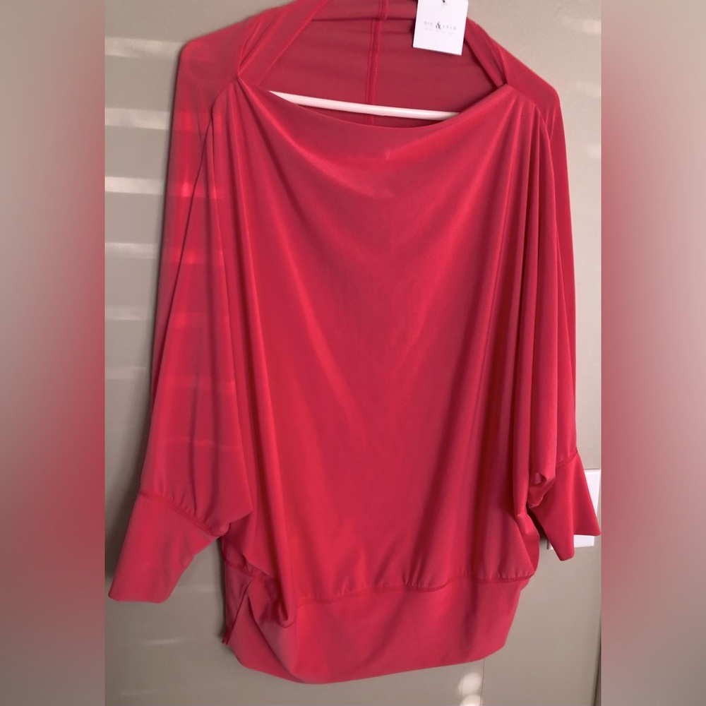 NWT  NIC & LULU Peachy Pink  Puffy Sleeves Blouse Top Shirt  L